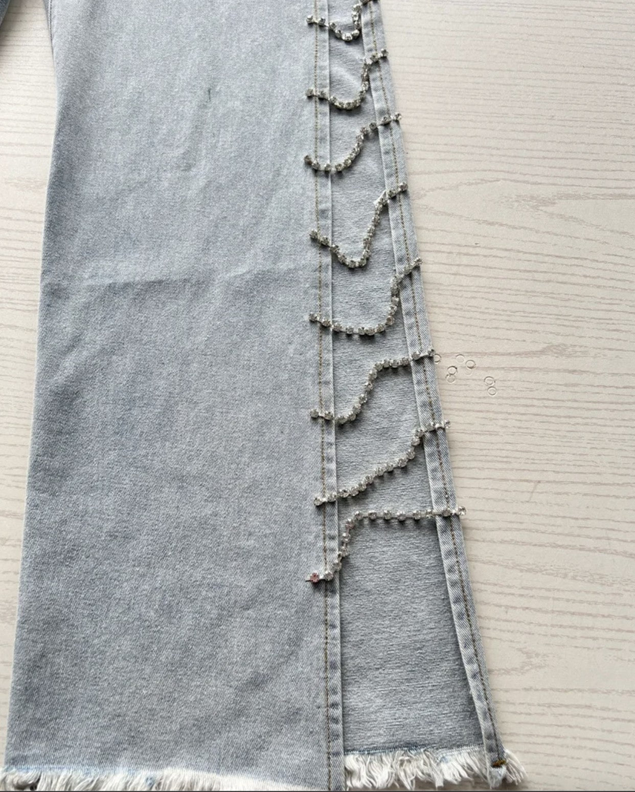 Jeans lateral strass-chains