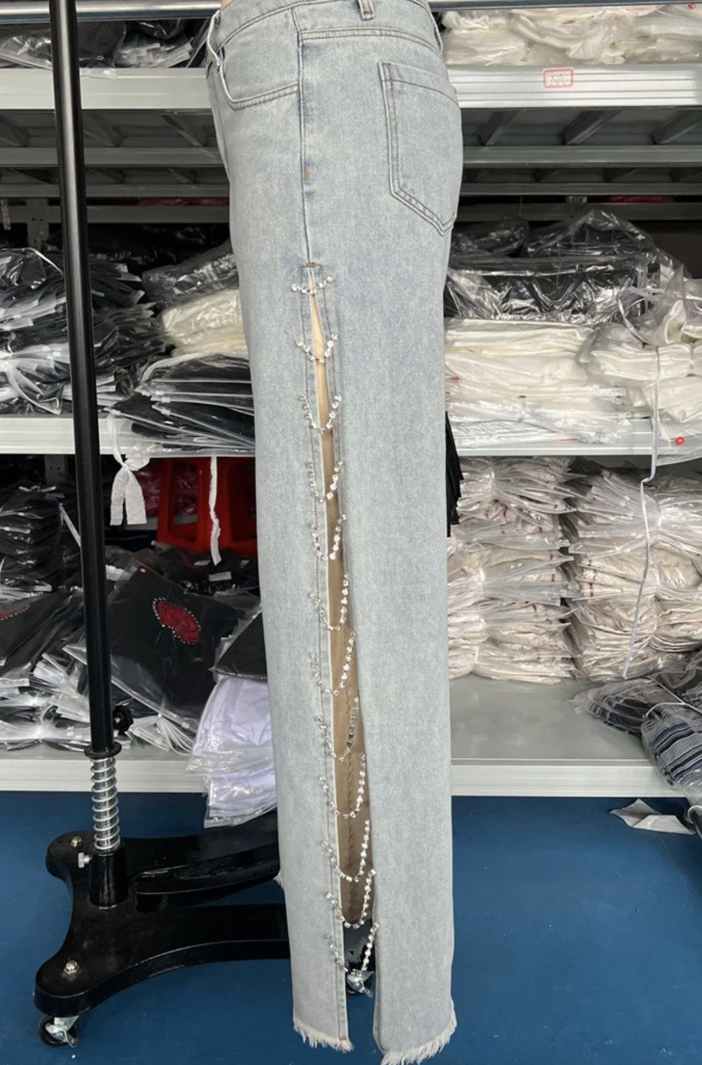 Jeans lateral strass-chains