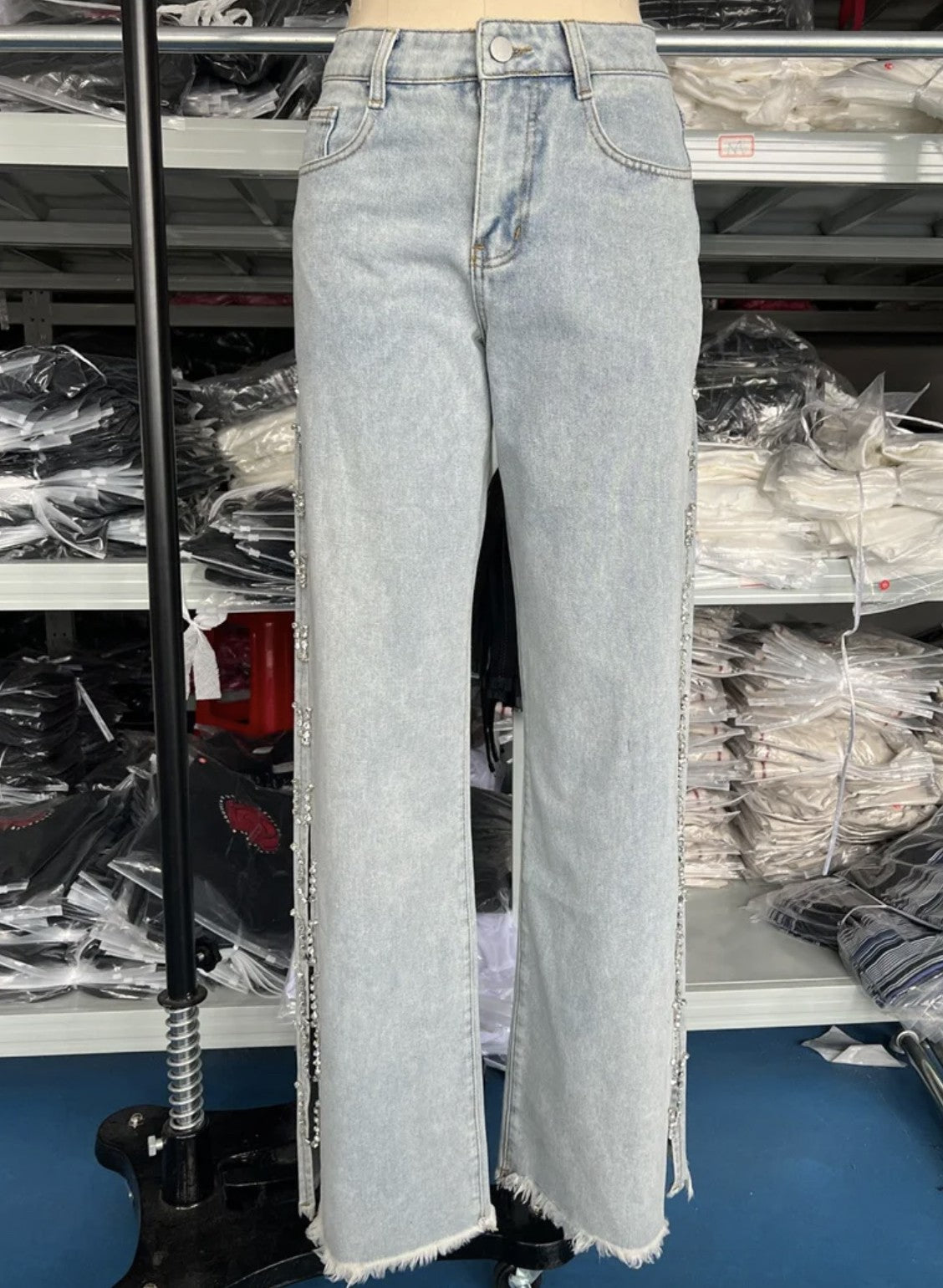 Jeans lateral strass-chains