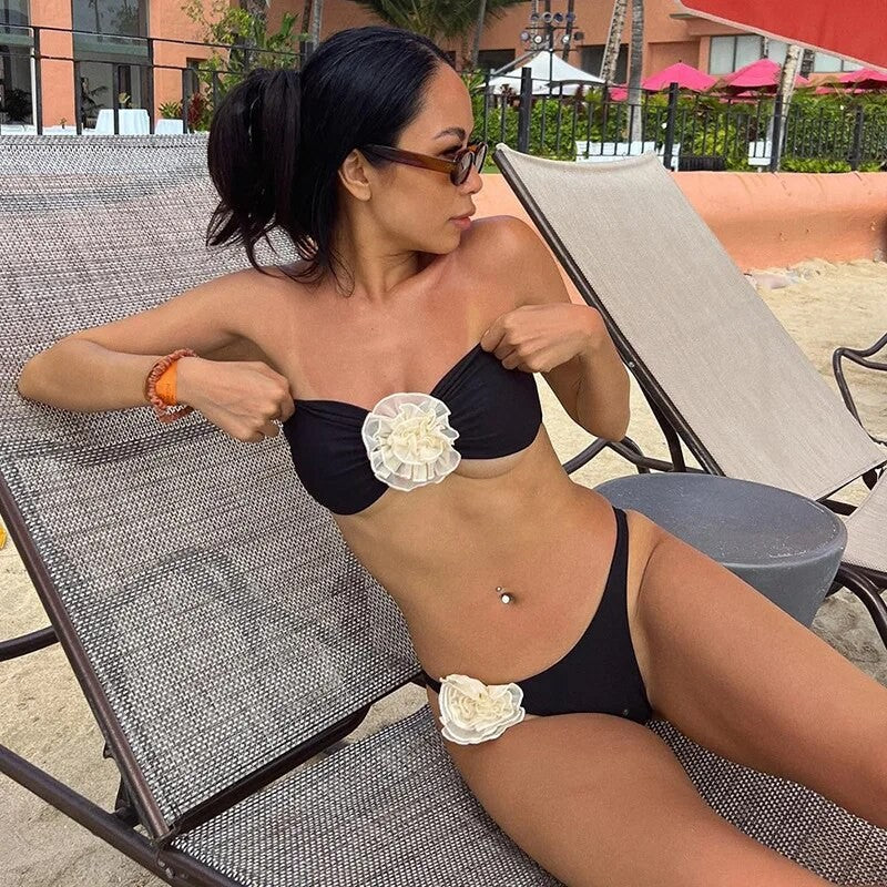 Bikini fiore bicolor fascia