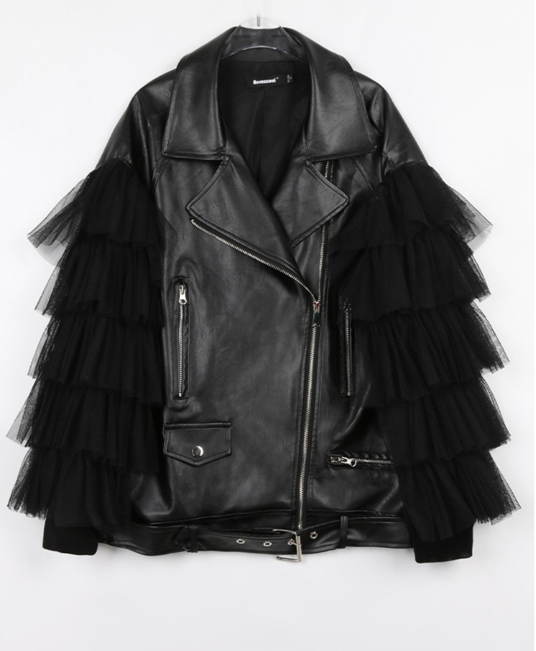 Giacca ecopelle balze-tulle