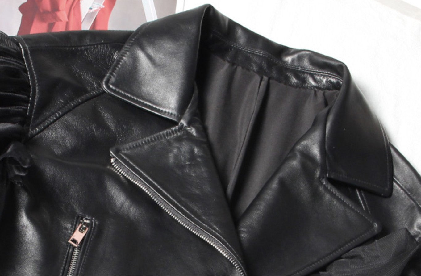 Giacca ecopelle balze-tulle