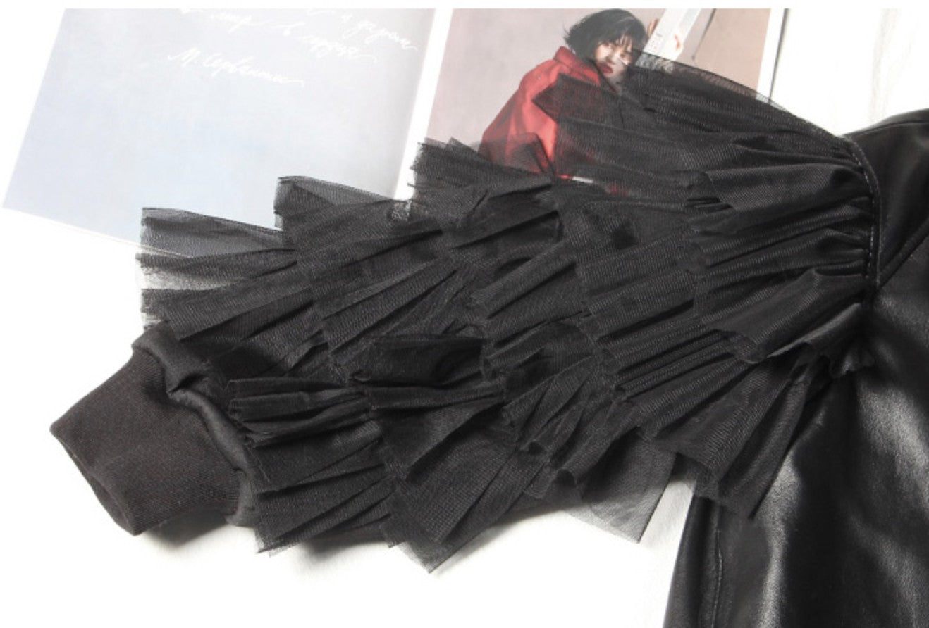 Giacca ecopelle balze-tulle