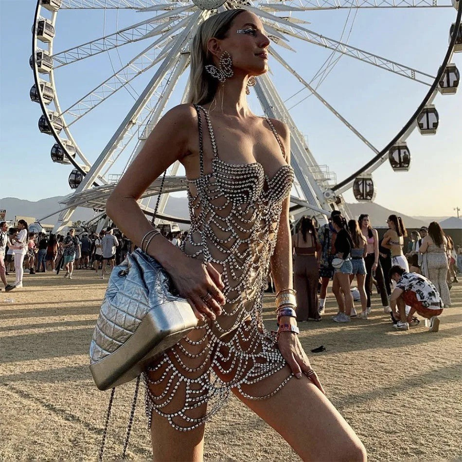 Minidress strass Coachella Waves