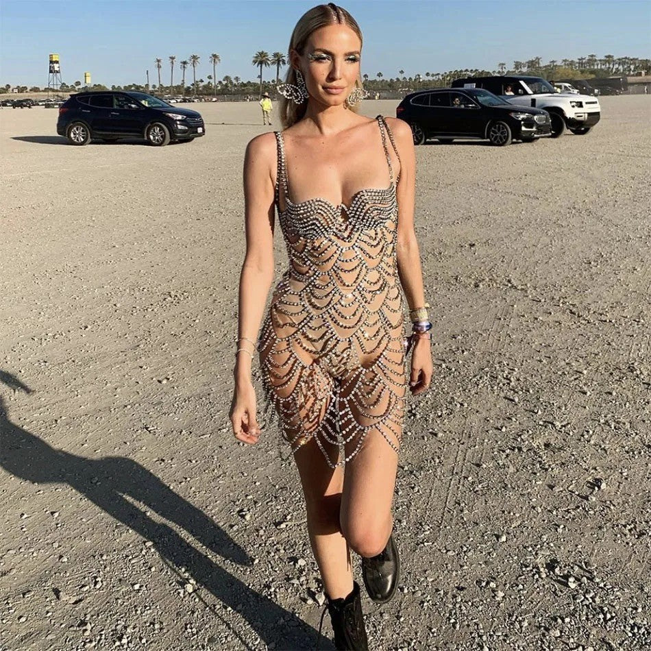 Minidress strass Coachella Waves