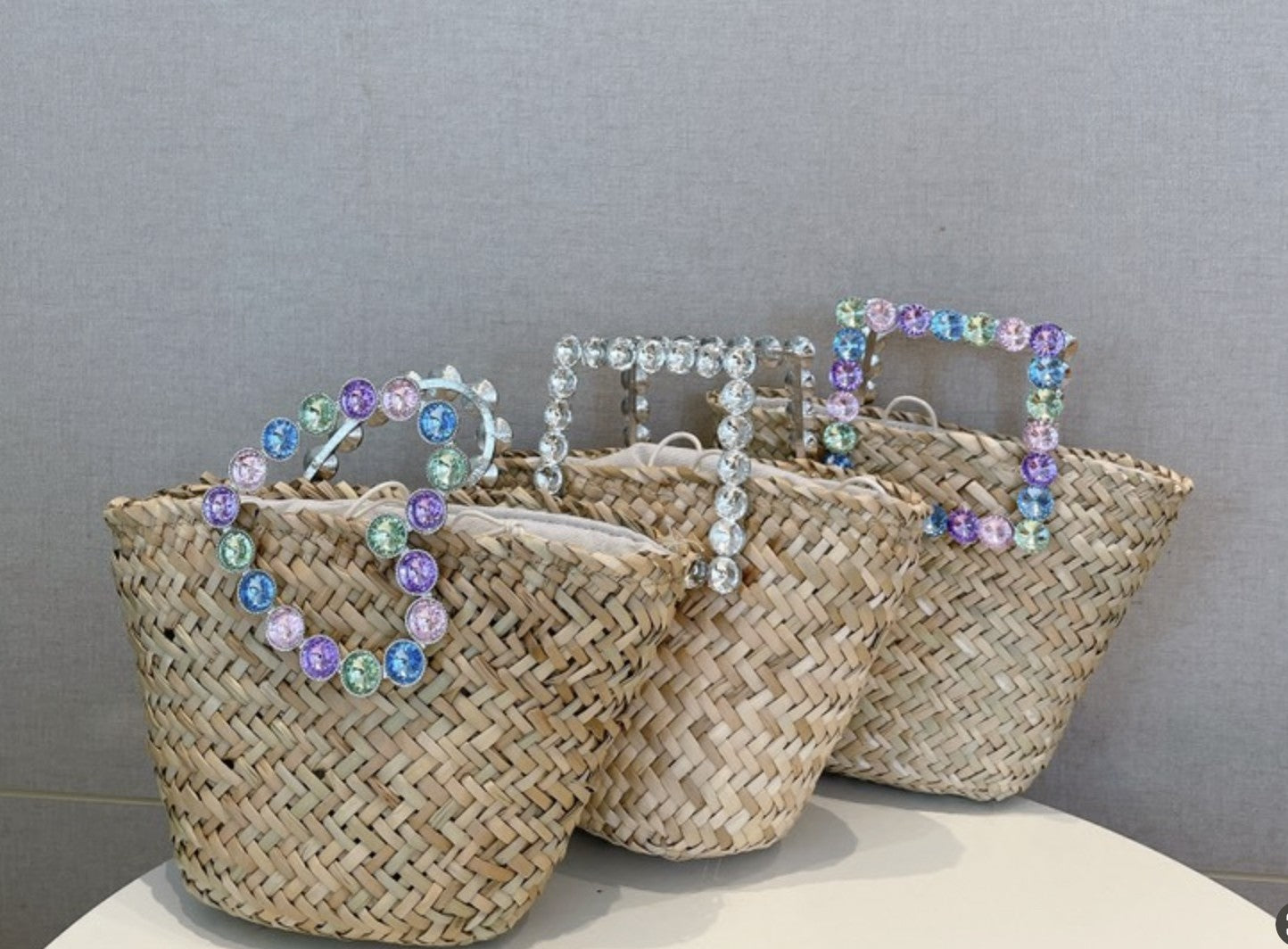 Borsa paglia manico strass cuore