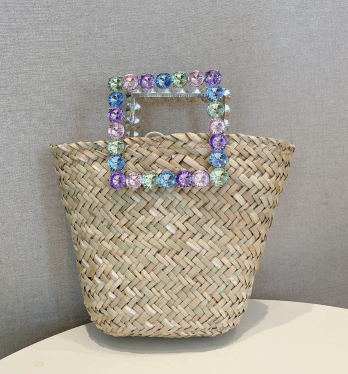 Borsa paglia manico strass cuore