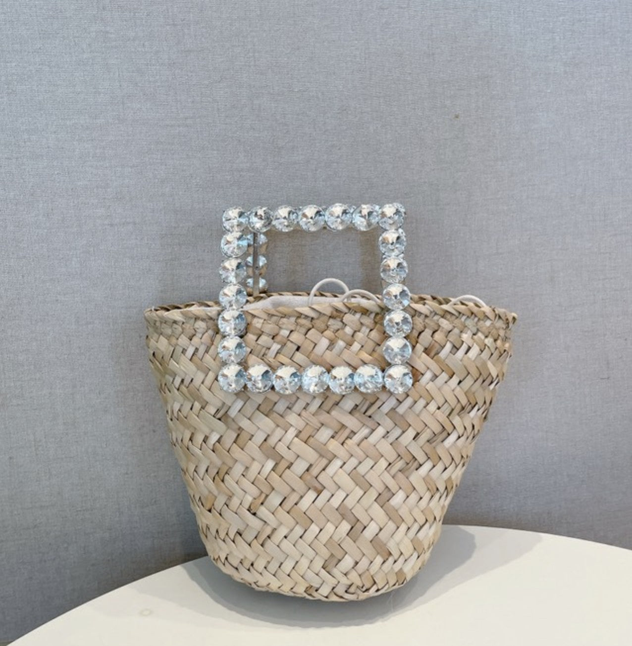 Borsa paglia manico strass cuore