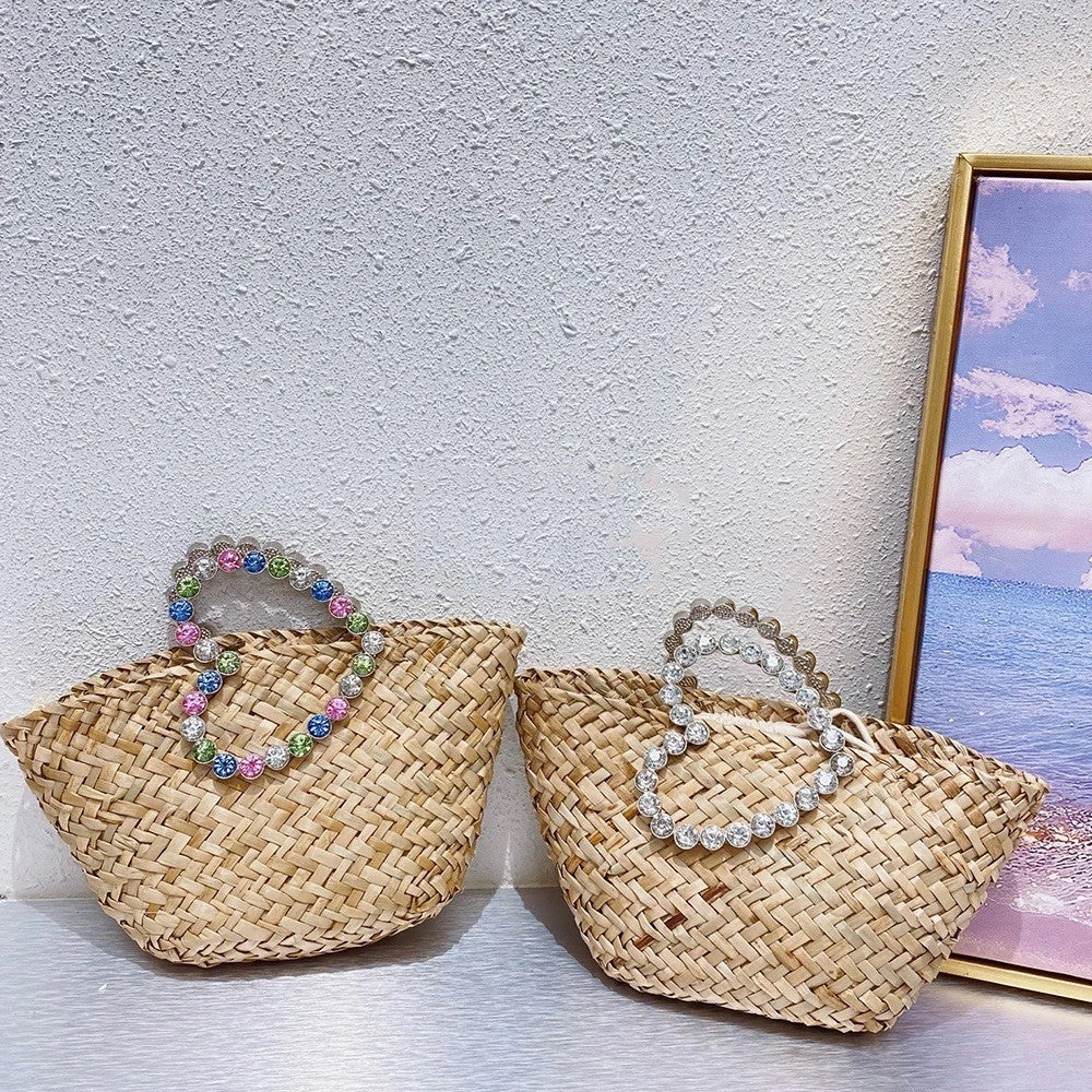 Borsa paglia manico strass cuore