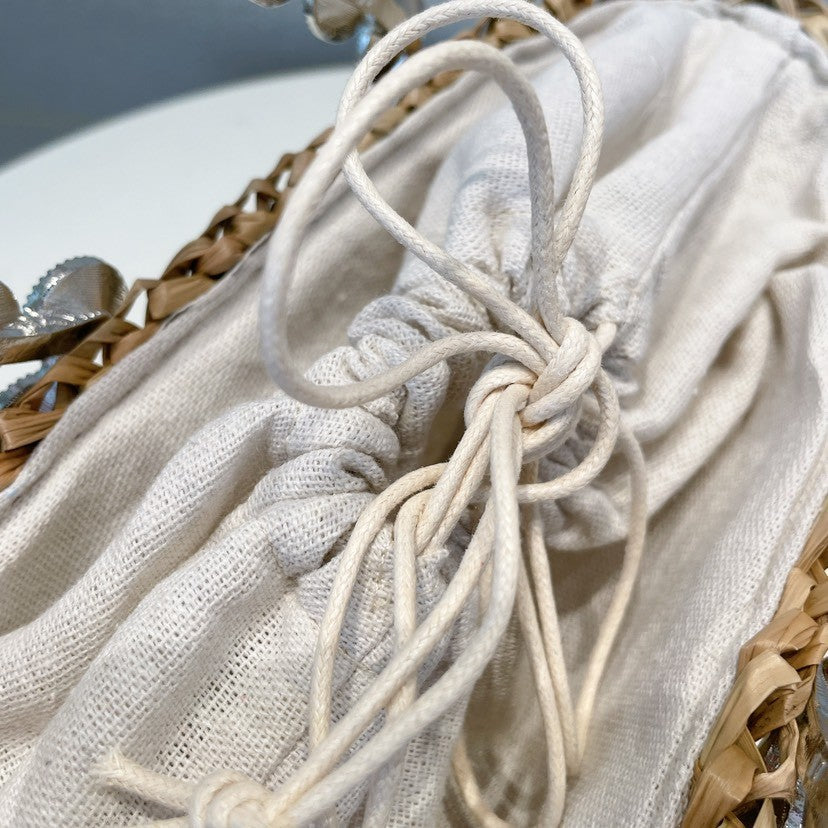 Borsa paglia manico strass cuore