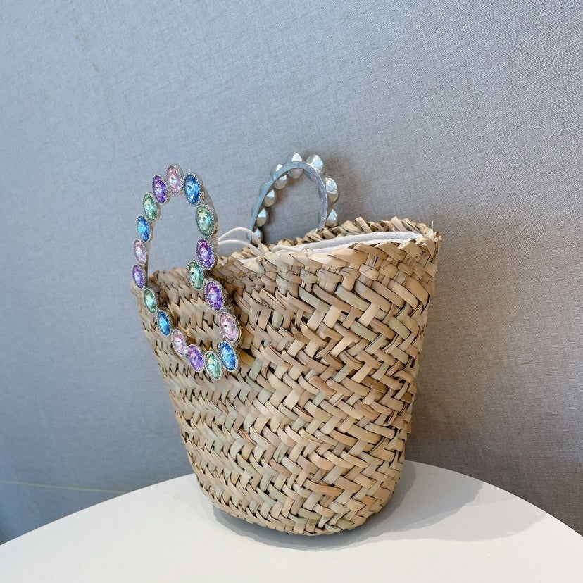 Borsa paglia manico strass cuore