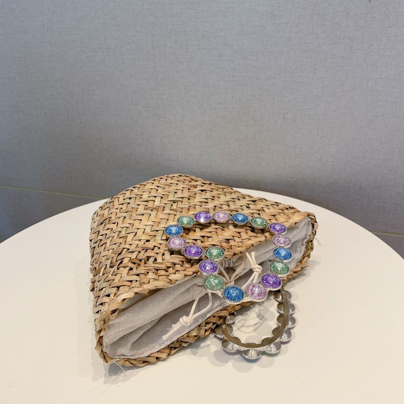 Borsa paglia manico strass cuore