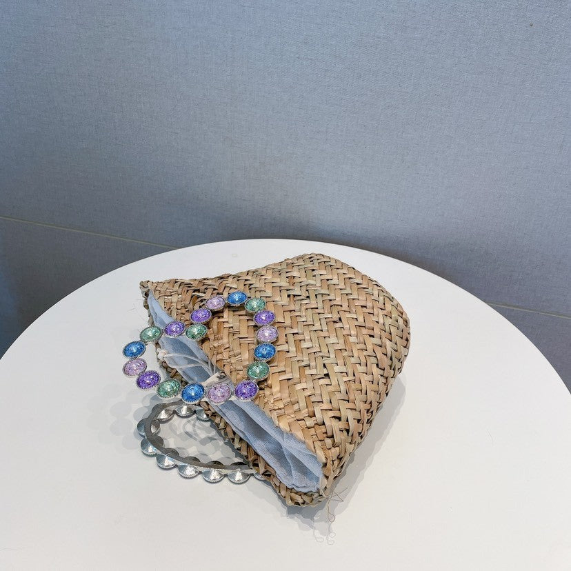 Borsa paglia manico strass cuore