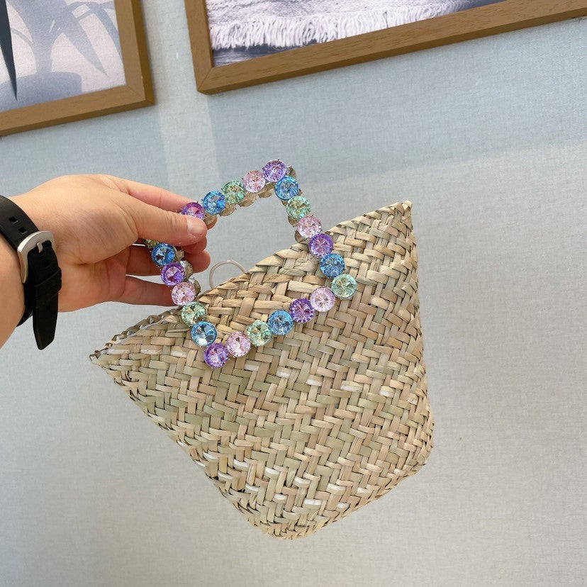 Borsa paglia manico strass cuore