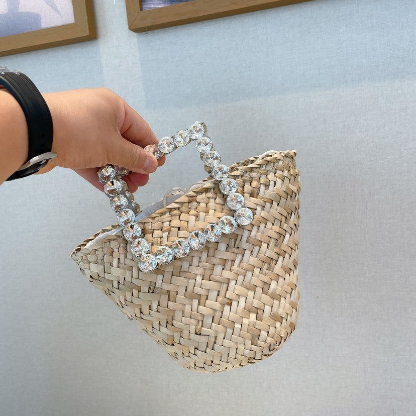 Borsa paglia manico strass cuore