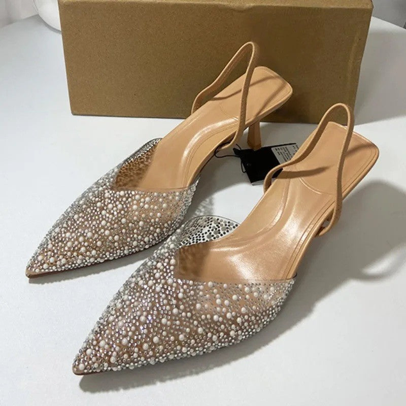 Tacchi decoltè elegant nude strass