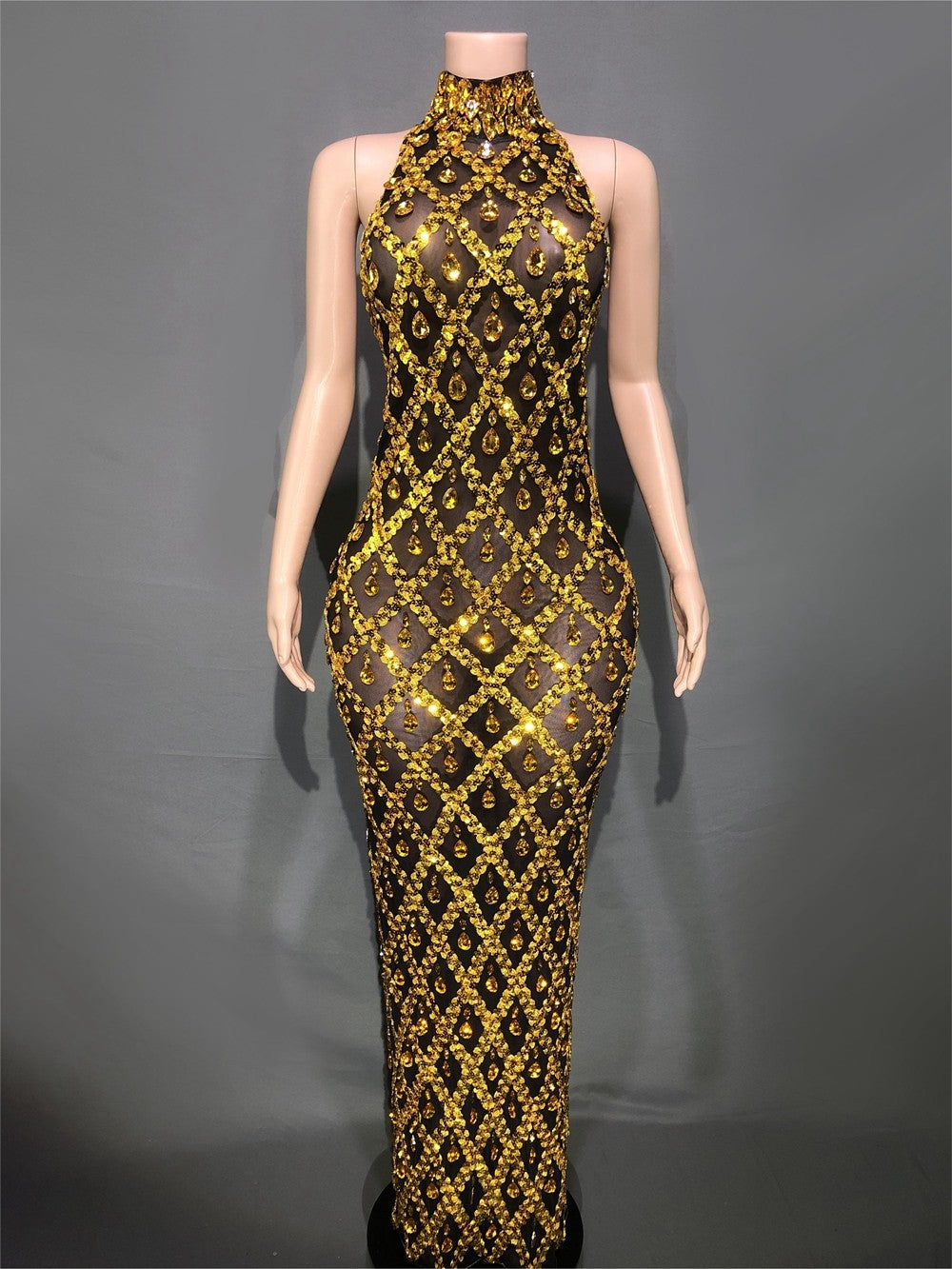 Nude diamond luxury dress long