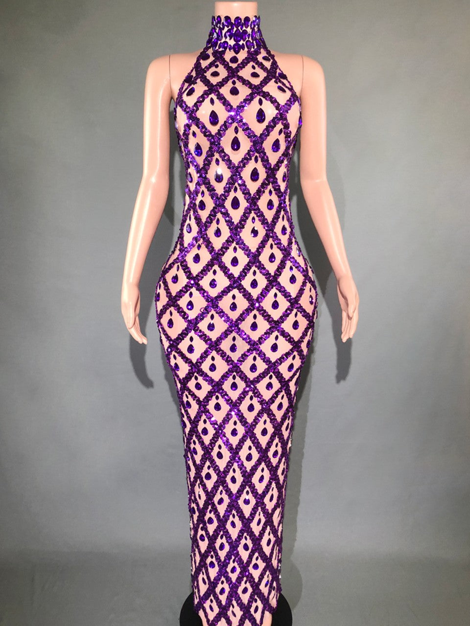 Nude diamond luxury dress long