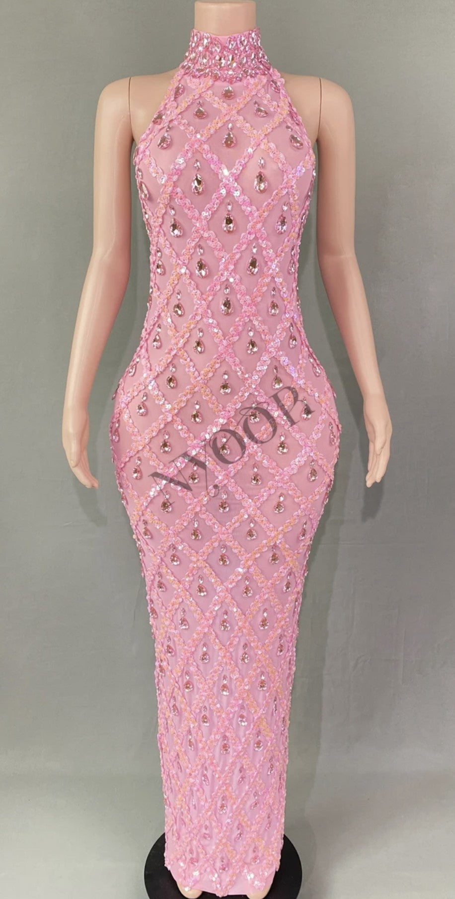 Nude diamond luxury dress long