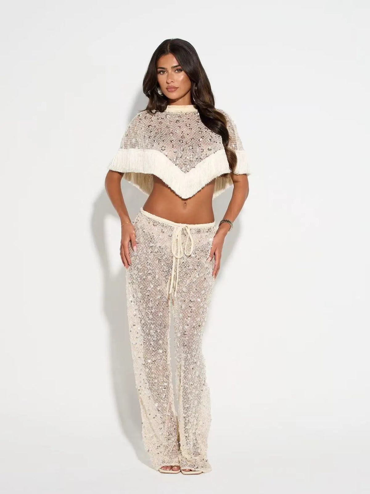 Completo gipsy-chic frange diamanti