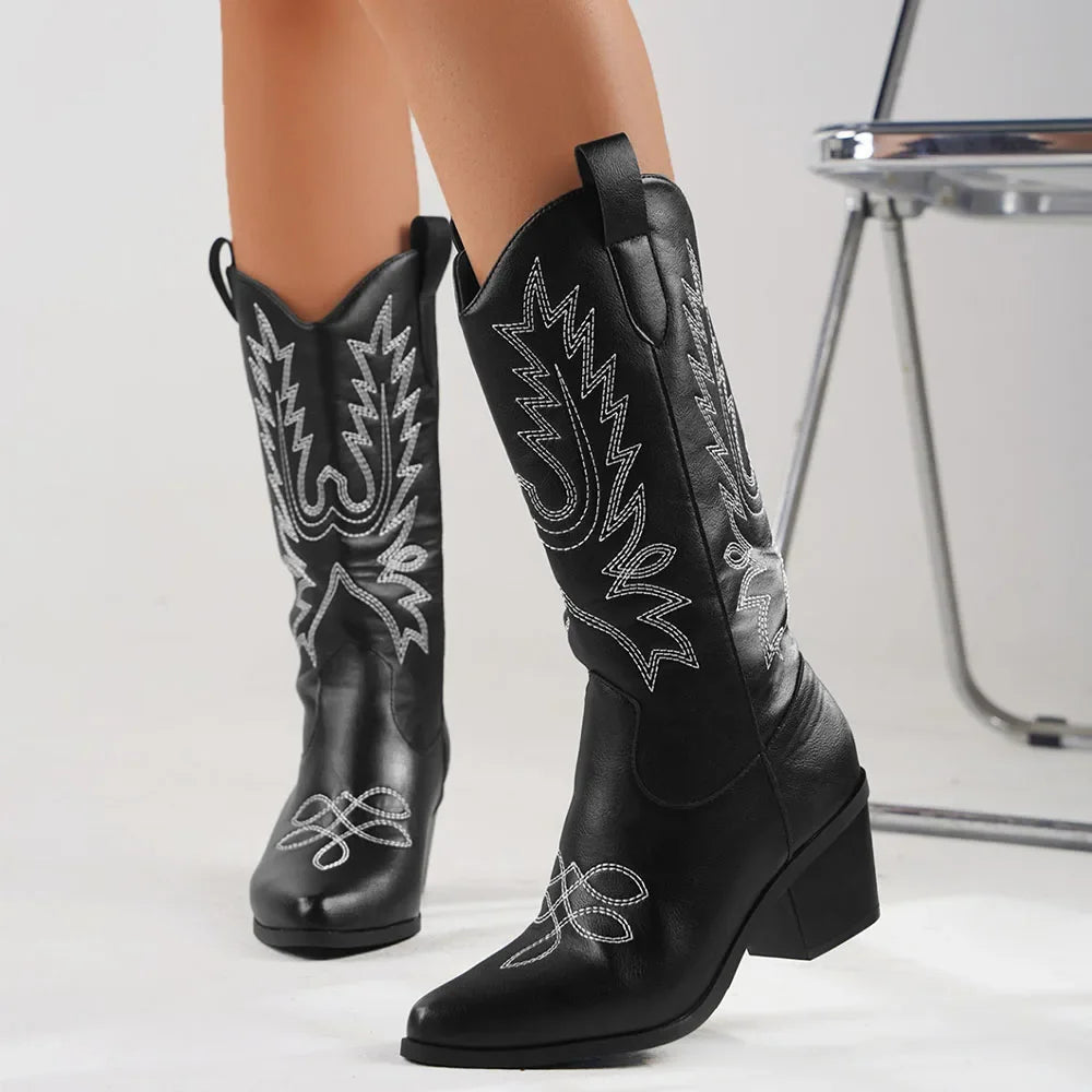 Stivale texano donna Yankee con ricami stile western tacco medio