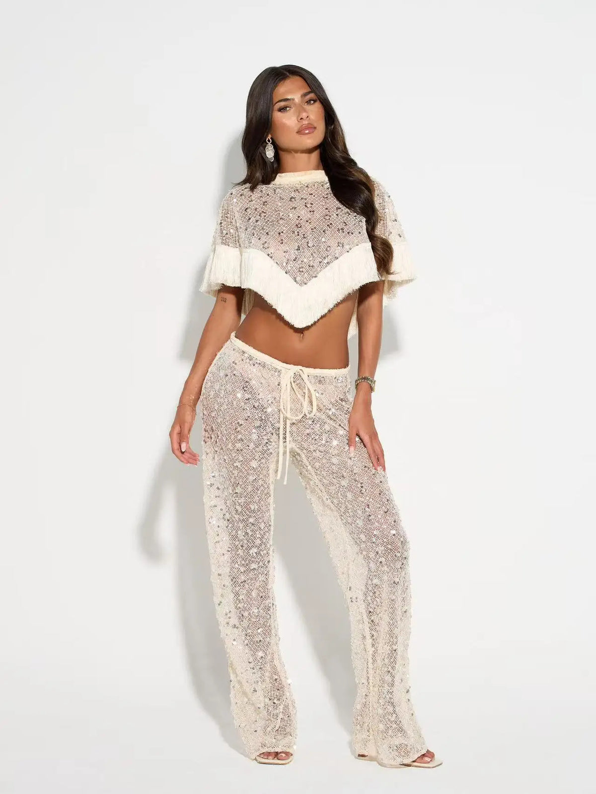 Completo gipsy-chic frange diamanti