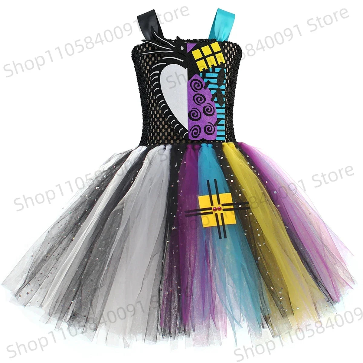 Costume tutù bambola colorata 
Abito Halloween con cerchietto