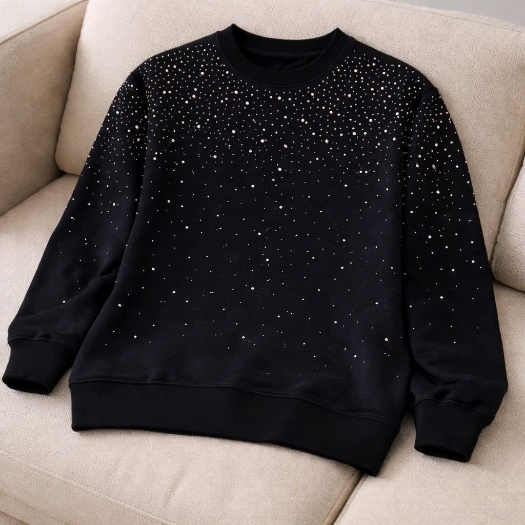 Felpa Fullstrass Girocollo in cotone di alta qualità ricoperta di strass