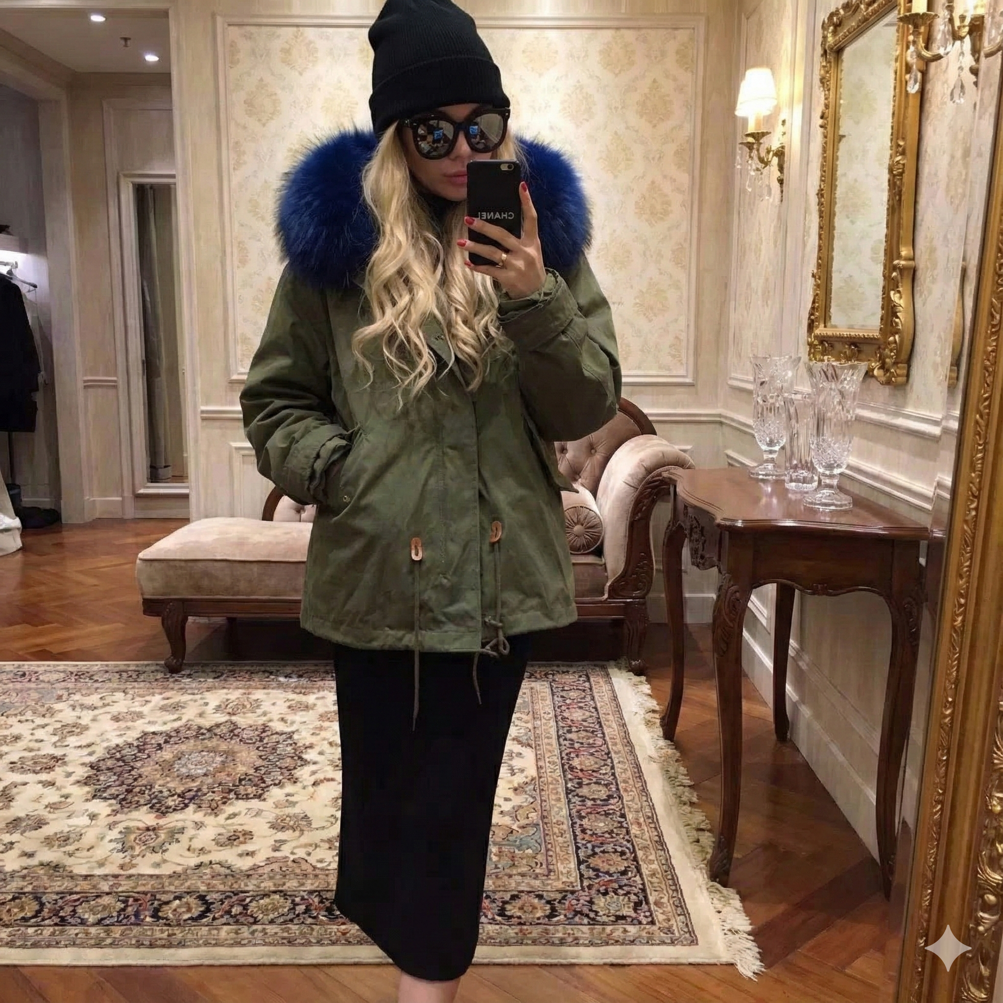 Parka short interior blue