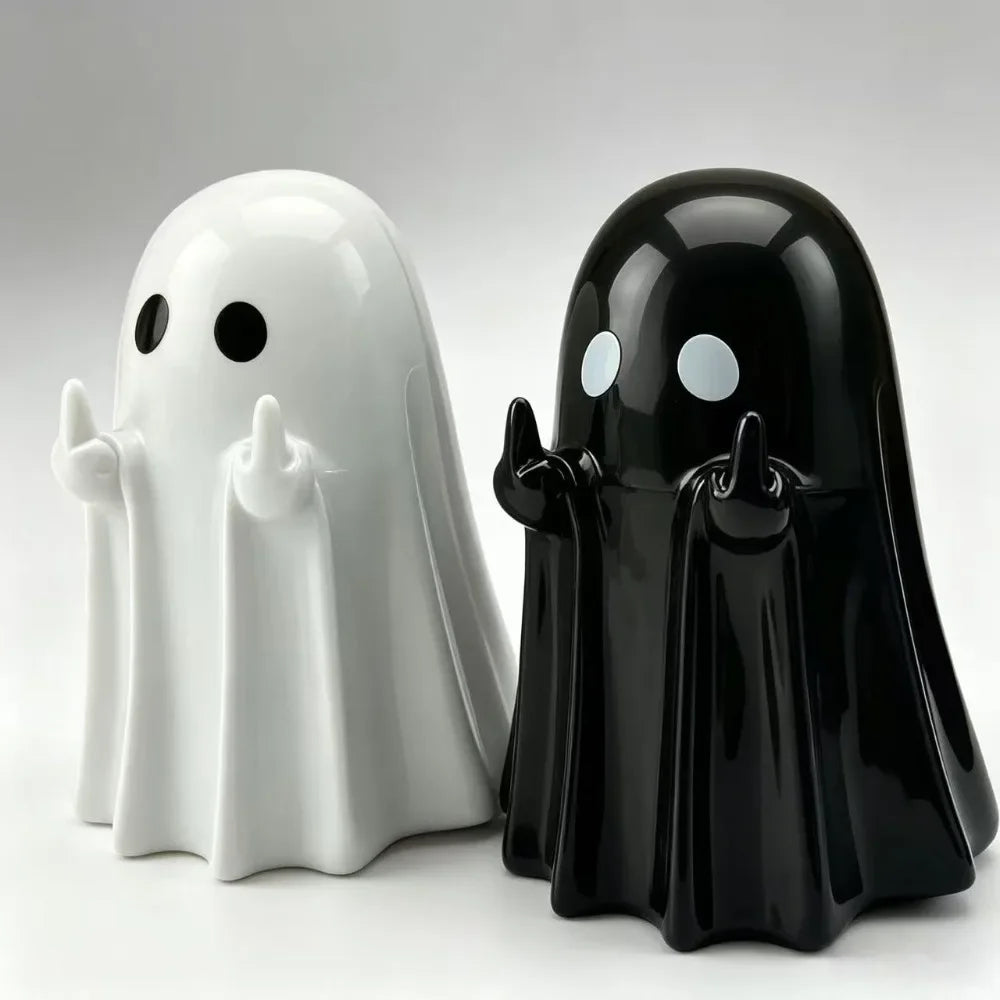 Statuetta fantasma dito medio nera e bianca Halloween — Dream Shop