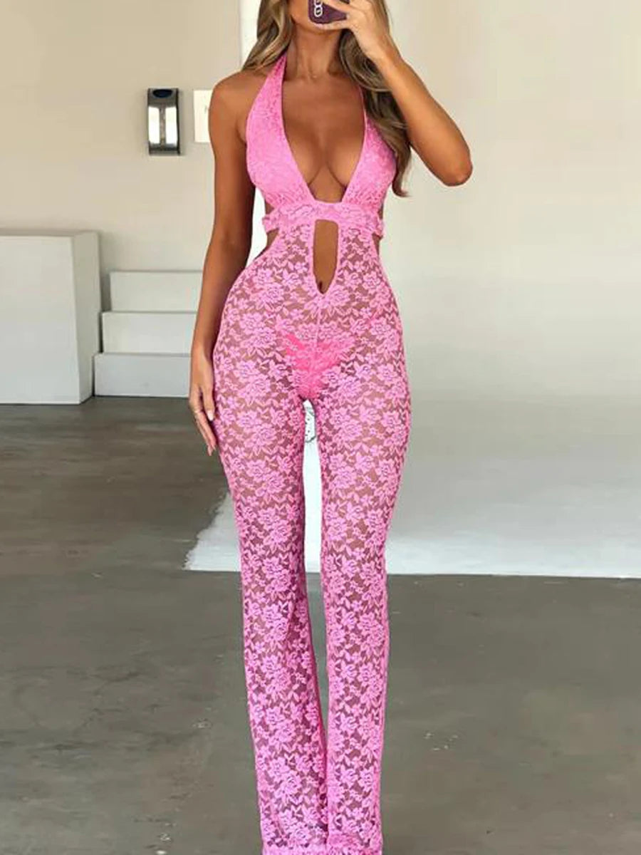 Catsuit pizzo Giovanha scollo halter — Dream Shop