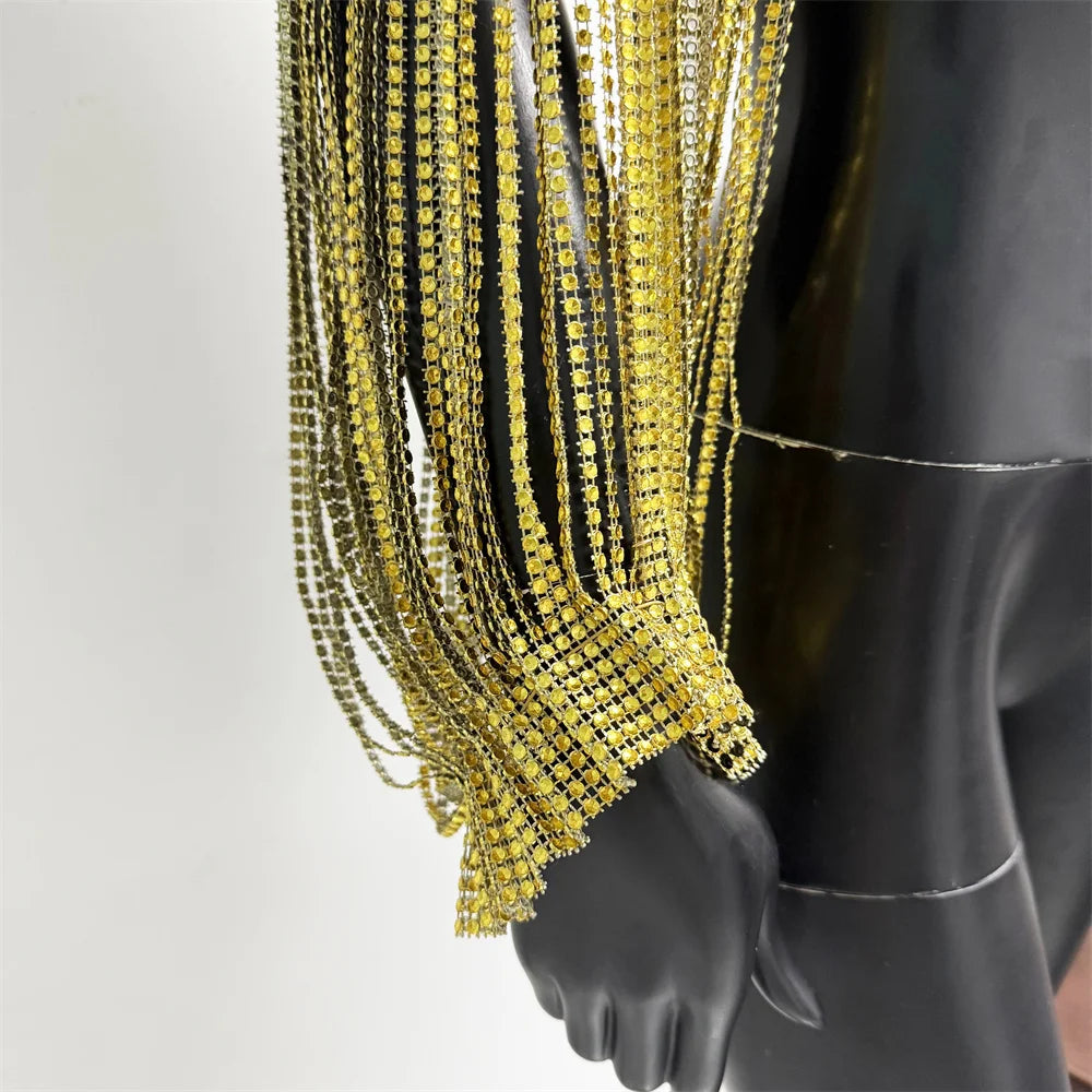 Top catene strass Kyrella oro dettaglio manica con polsino | Dream Shop