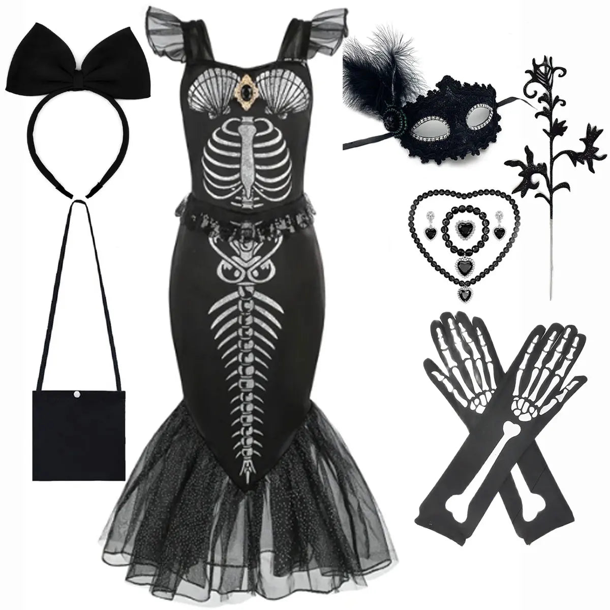Costume sirena scheletro bambina abito nero — Dream Shop