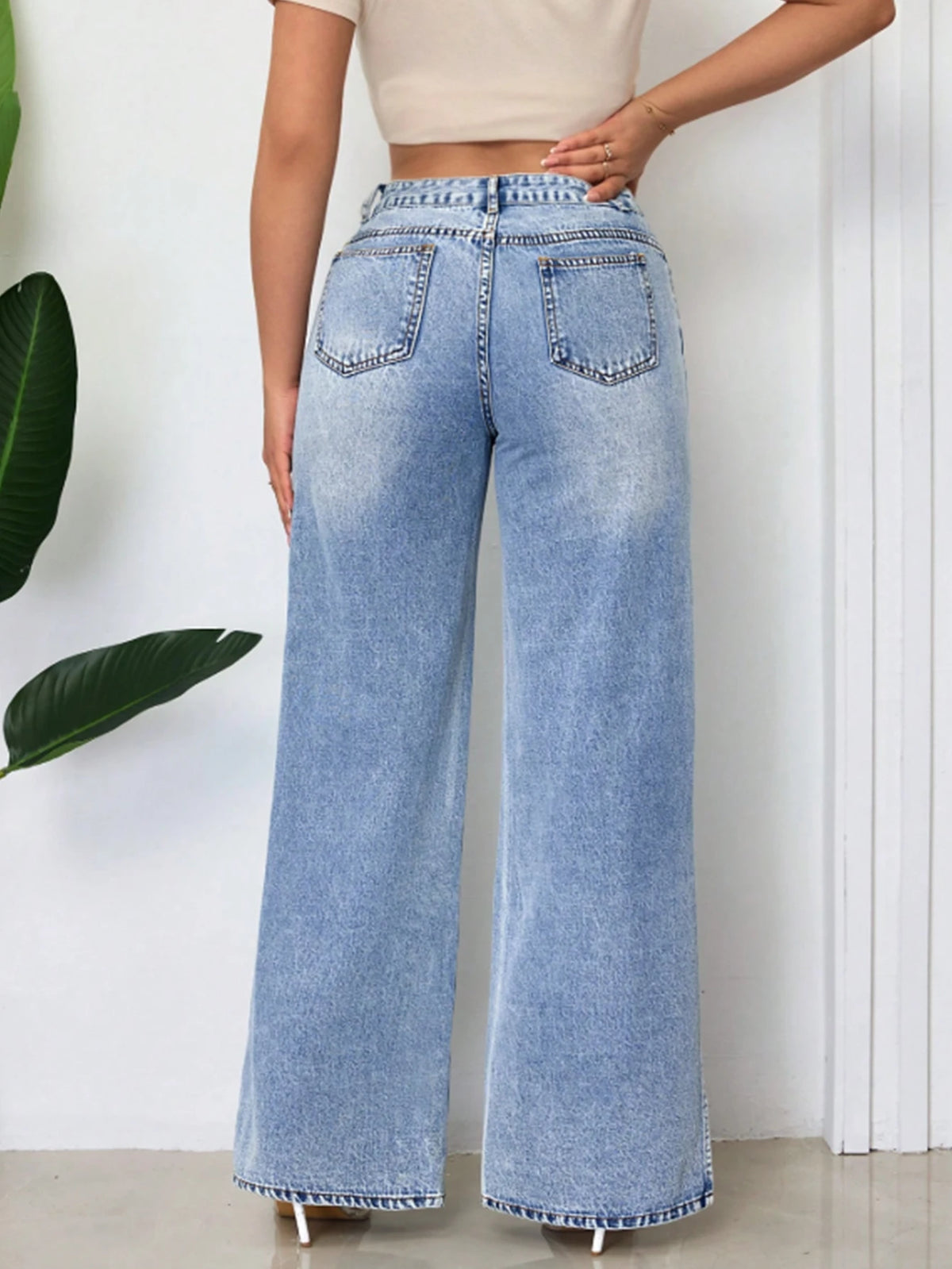 Kaleya Side Slit Jeans back view, pockets and faded wash | Dream Shop