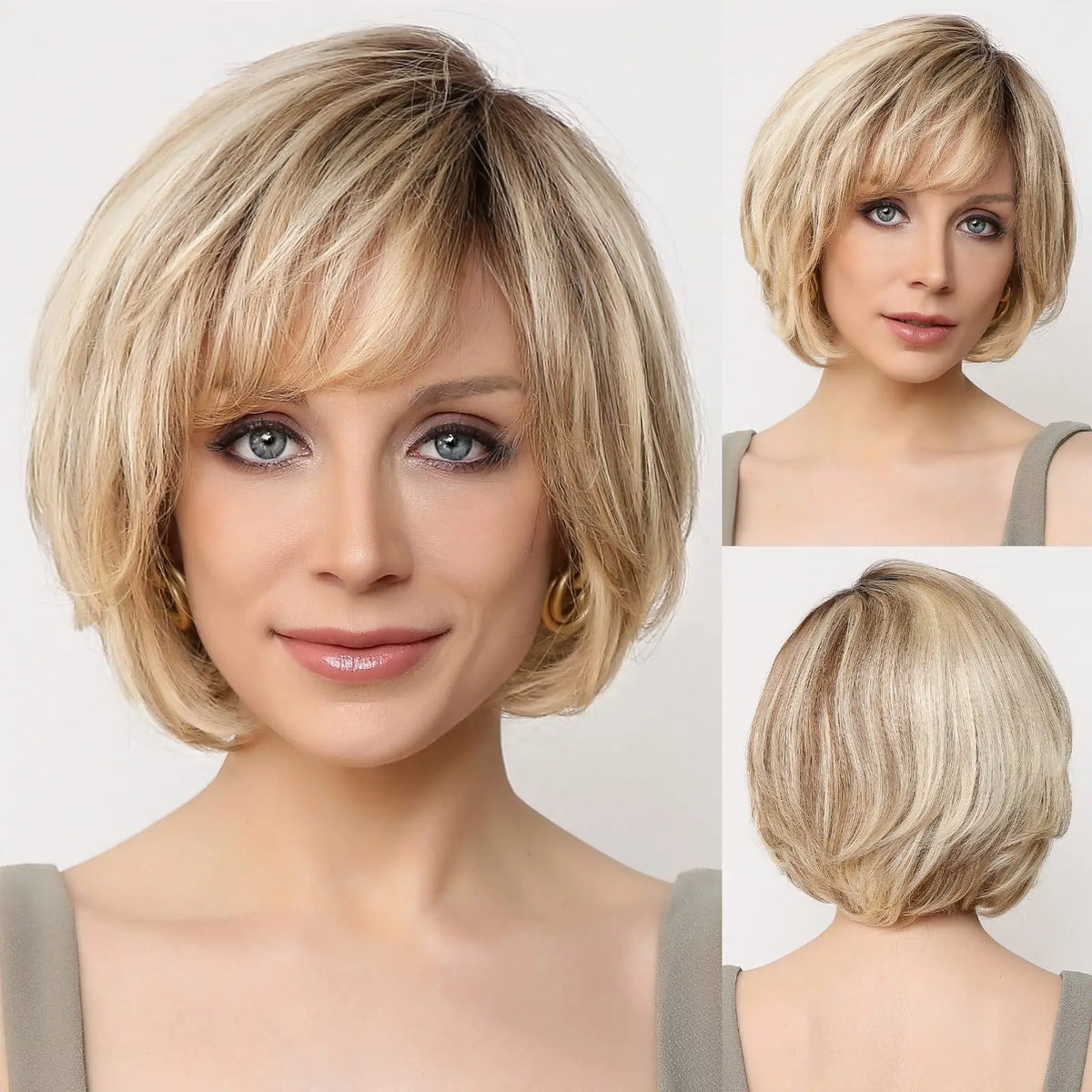 Peluca bob corto color HTWIG003-5 Rubio arena raíz oscura | Dream Shop