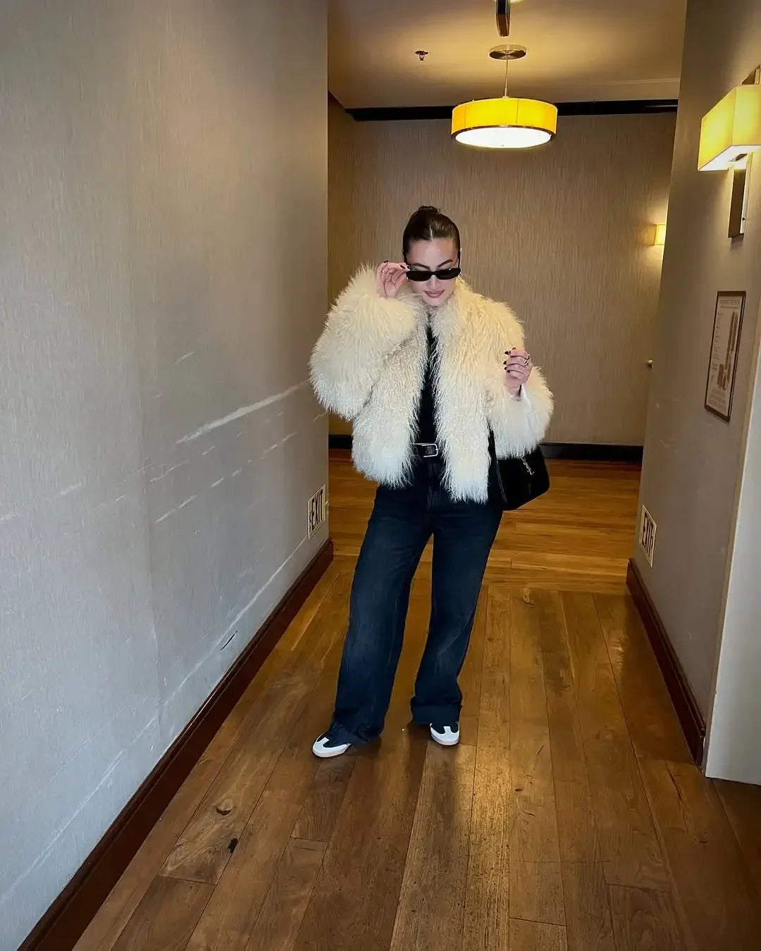 Pelliccia riccia Quatyr Giacca in eco pelliccia mongolia effetto pelo lungo riccio