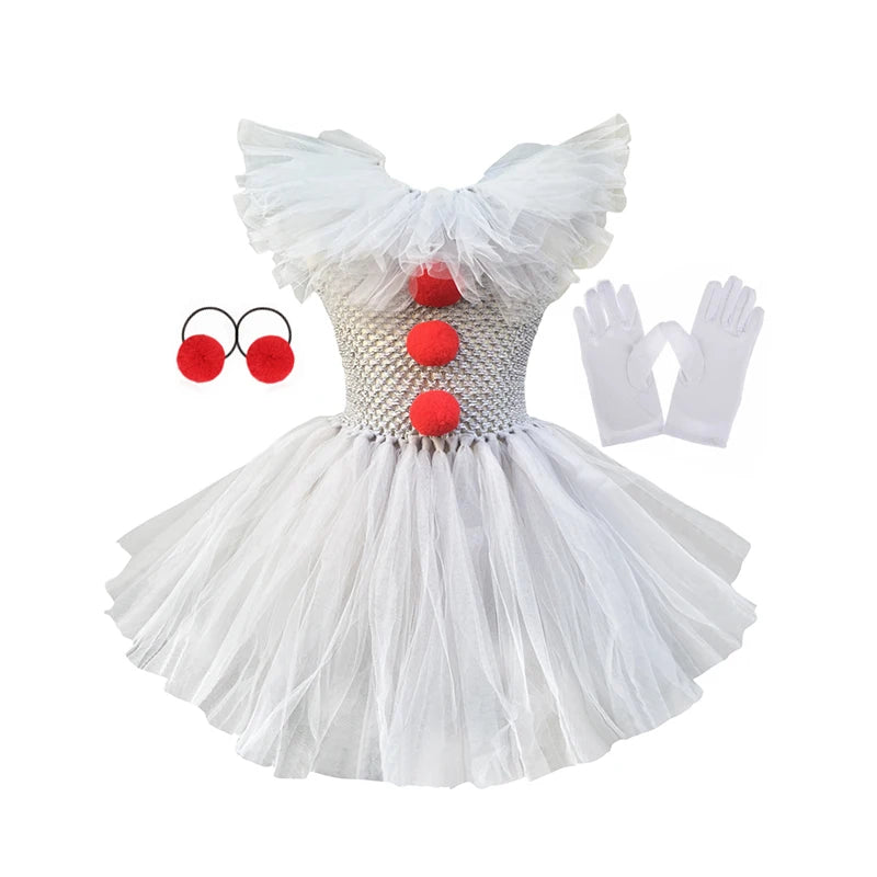 Vestito pagliaccio Halloween bambina pon pon rossi — Dream Shop