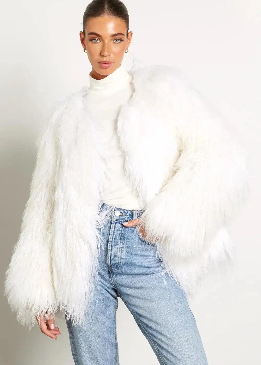 Pelliccia riccia Quatyr Giacca in eco pelliccia mongolia effetto pelo lungo riccio