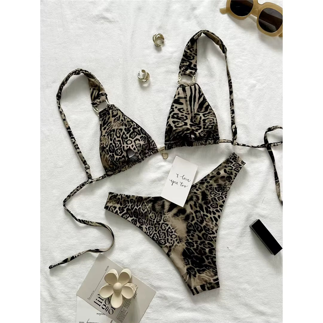 Bikini leopard rot 
Triangolo laccetti coppe removibili animalier