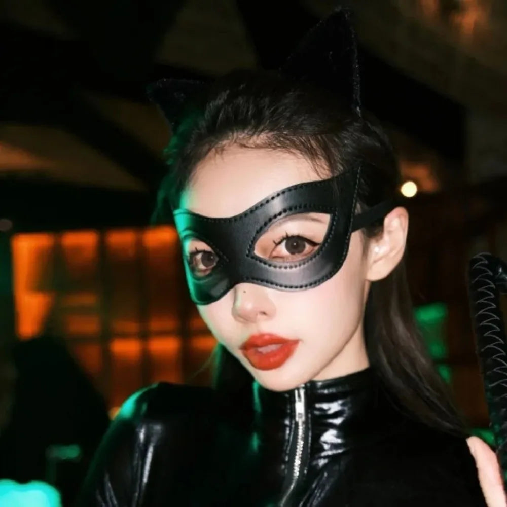 Maschera occhi di gatto in pelle nera cosplay — Dream Shop