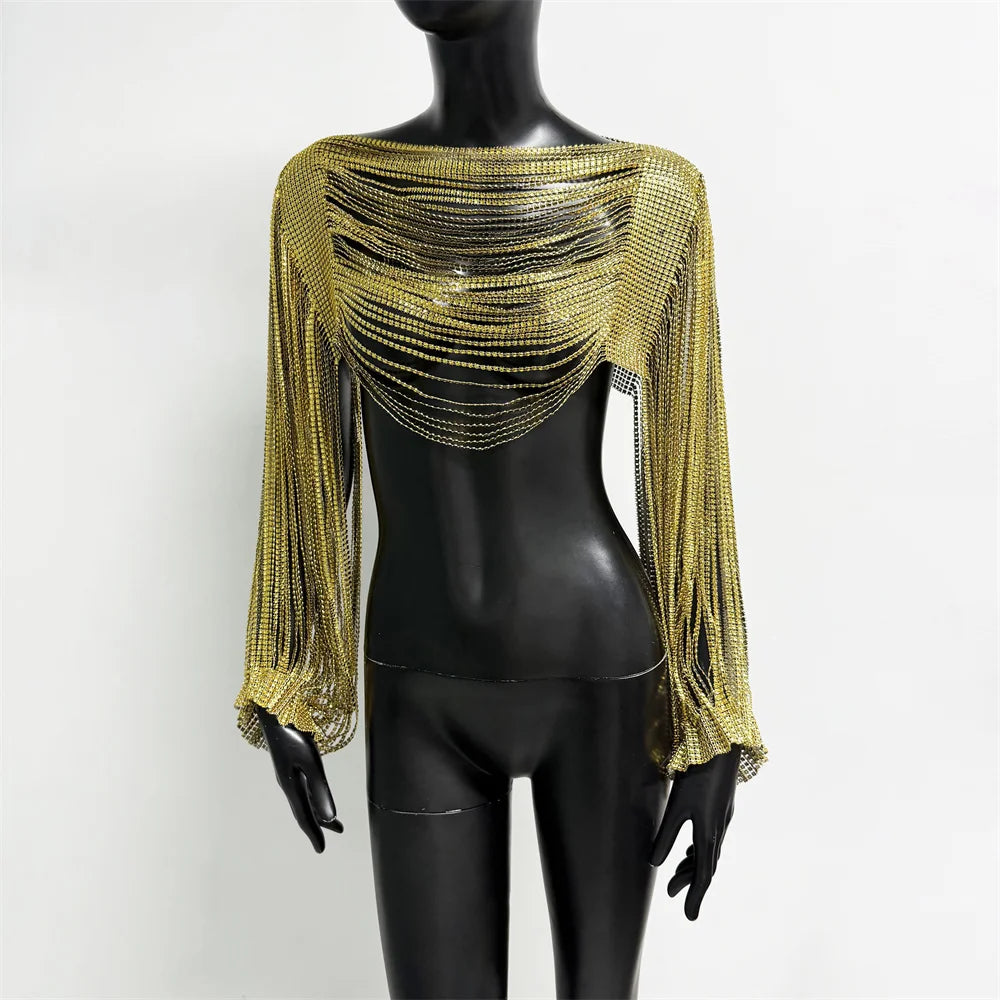 Top catene strass Kyrella oro catene a drappeggio sul davanti | Dream Shop