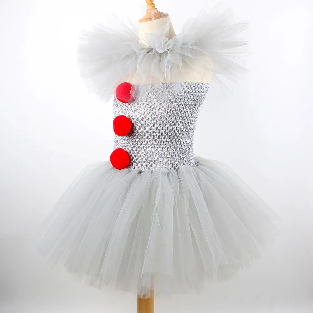 Costume clown grigio bambina con colletto — Dream Shop