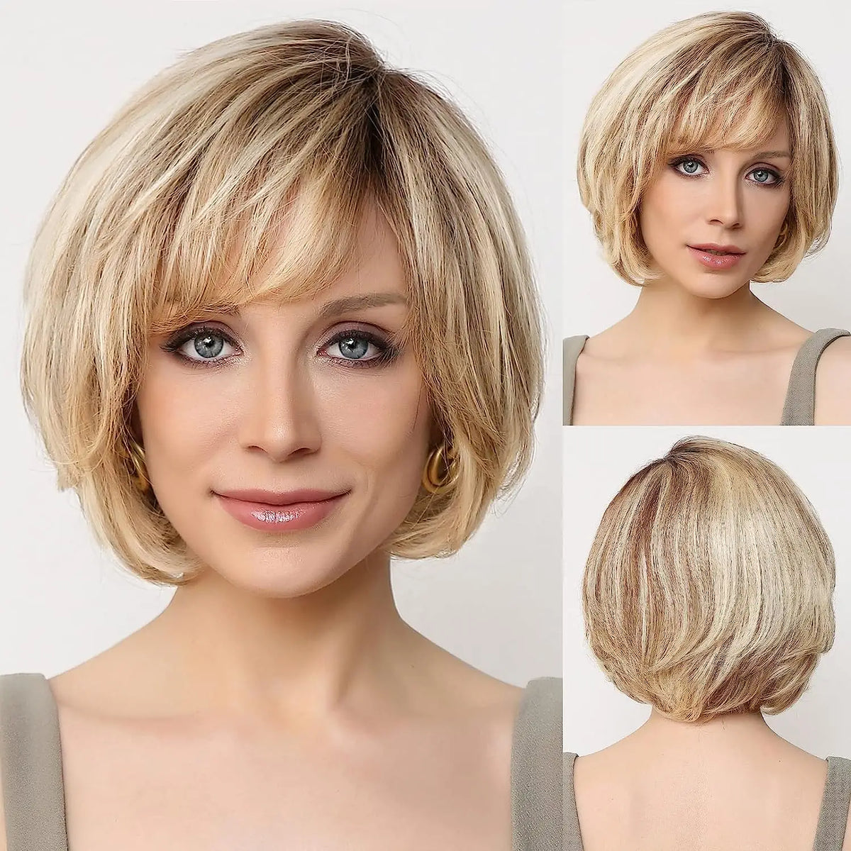 Peluca bob corto color HWLP1003-5BL10 Rubio perla raíz oscura | Dream Shop