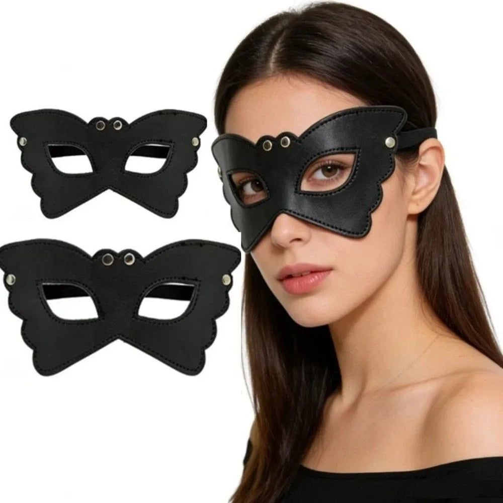 Maschera occhi pelle PU gotica indossata — Dream Shop