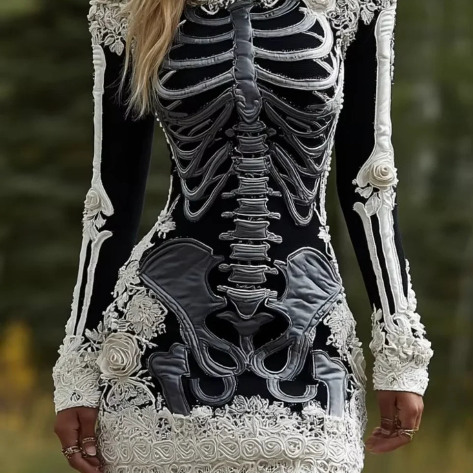 Abito scheletro tubino con ossa colore nero e grigio pizzo — Dream Shop