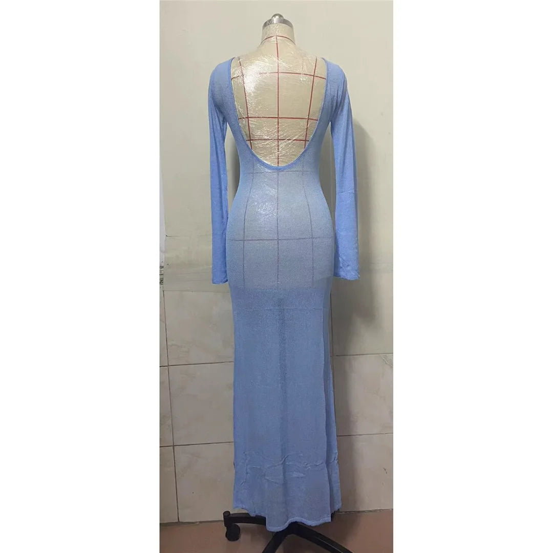 Abito copricostume traforato Lovpi — blu vista intera | Dream Shop