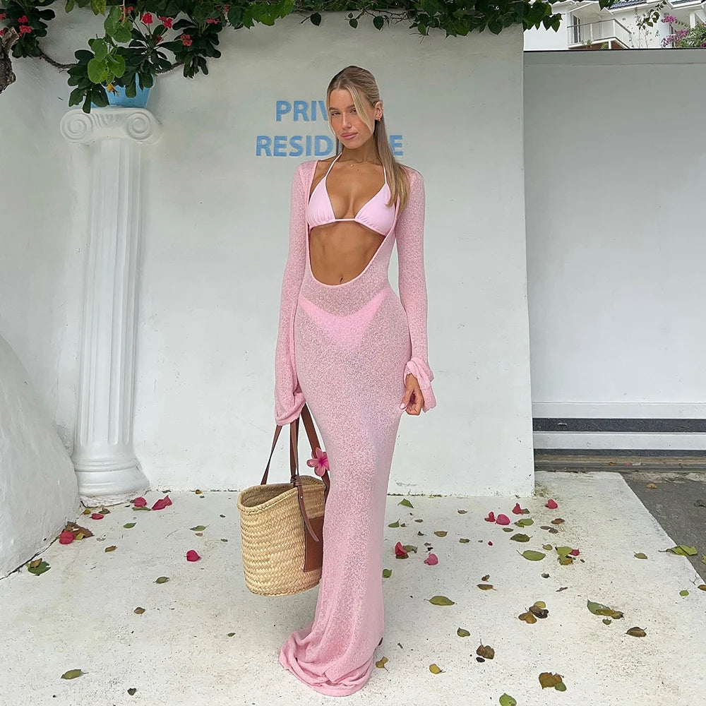 Abito copricostume traforato Lovpi — rosa look da spiaggia | Dream Shop