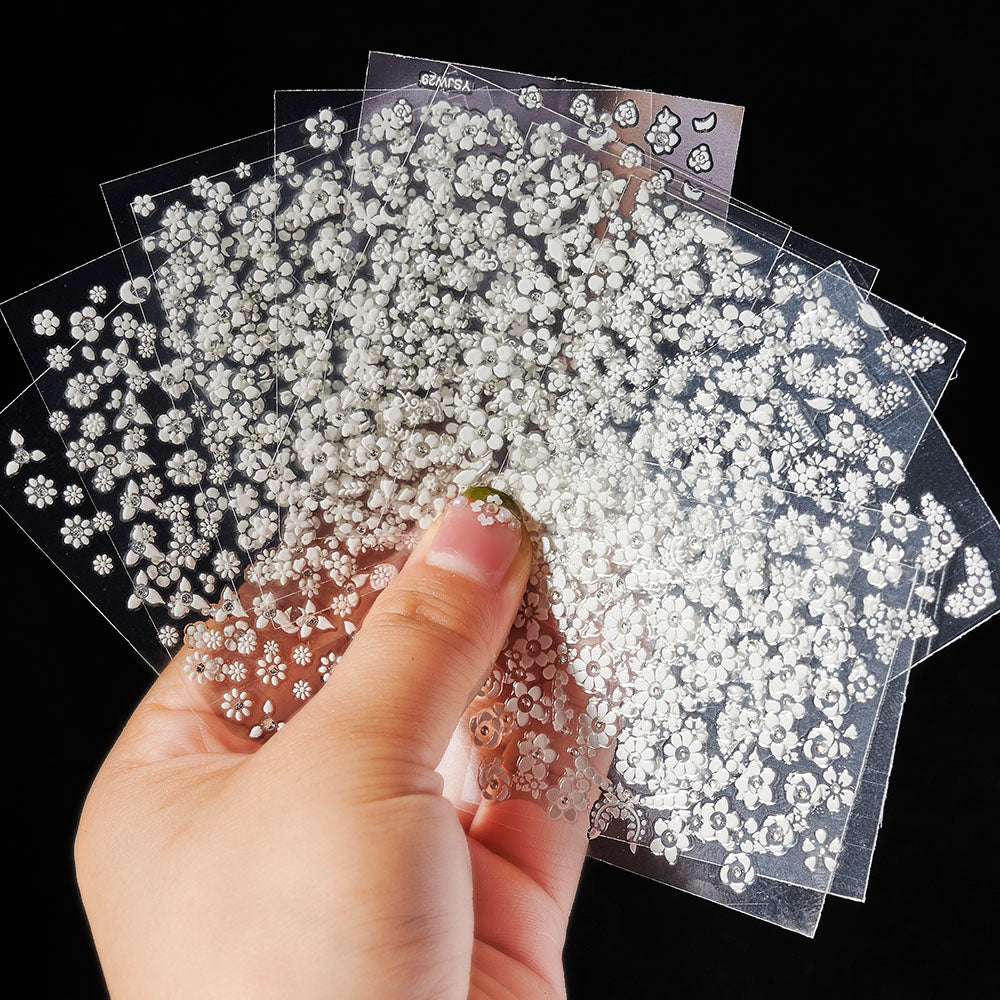 3D flower nail stickers white 3D flowers 30 sheets variant — Dream Shop
