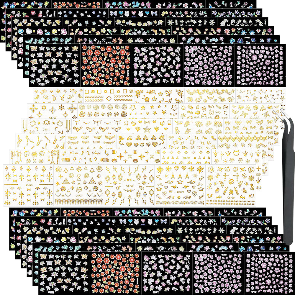 3D flower nail stickers mixed designs 90 sheets variant — Dream Shop