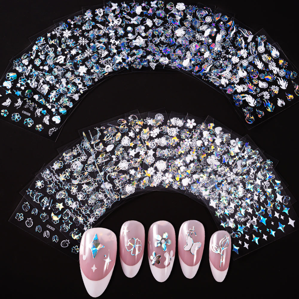 3D flower nail stickers silver holographic flowers 30 sheets variant — Dream Shop